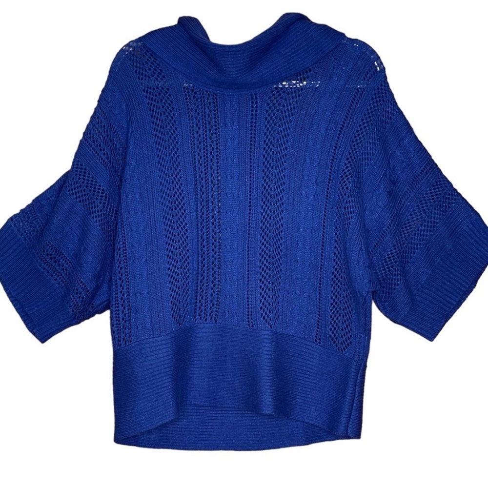 a.n.a A New Approach Cowl Neck Dolman Sleeve Metallic Thread Sweater Blue Size L